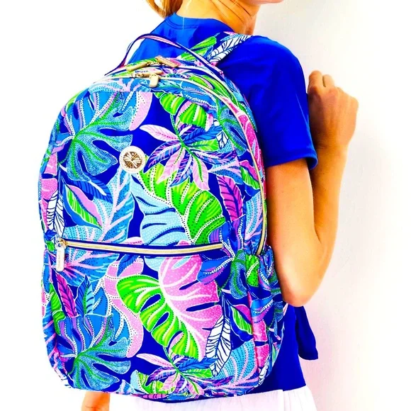NWT Lilly Pulitzer Sport Large Polyester Backpack Blue Grotto Beleaf In Yourself Lilly Pulitzer Sport Backpack Blue Grotto Beleaf In Yourself  main image 4
